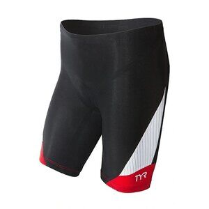 New TYR Carbon 9" Tri Shorts Mens S Black Red Amp Pad Triathlon